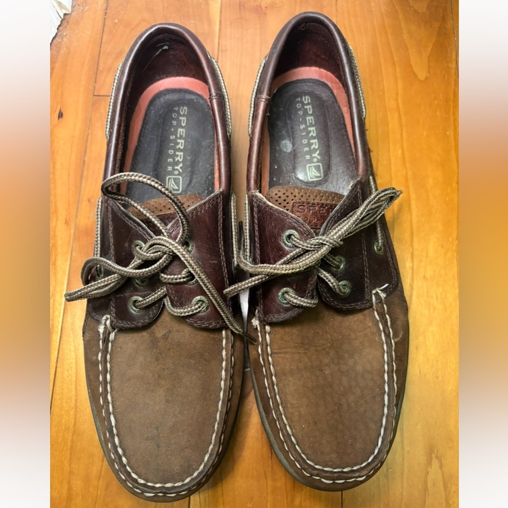 Sperry Men's Brown Two-Tone Leather & Canvas Boat Shoes